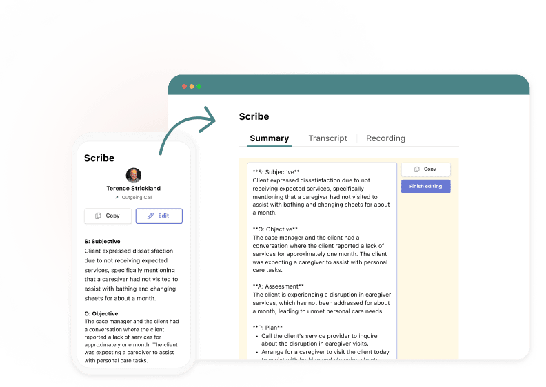 Case summary interface showing an auto-generated case note