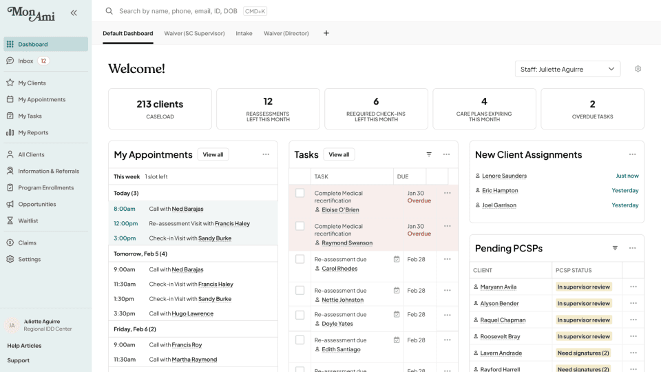 Mon Ami case manager dashboard
